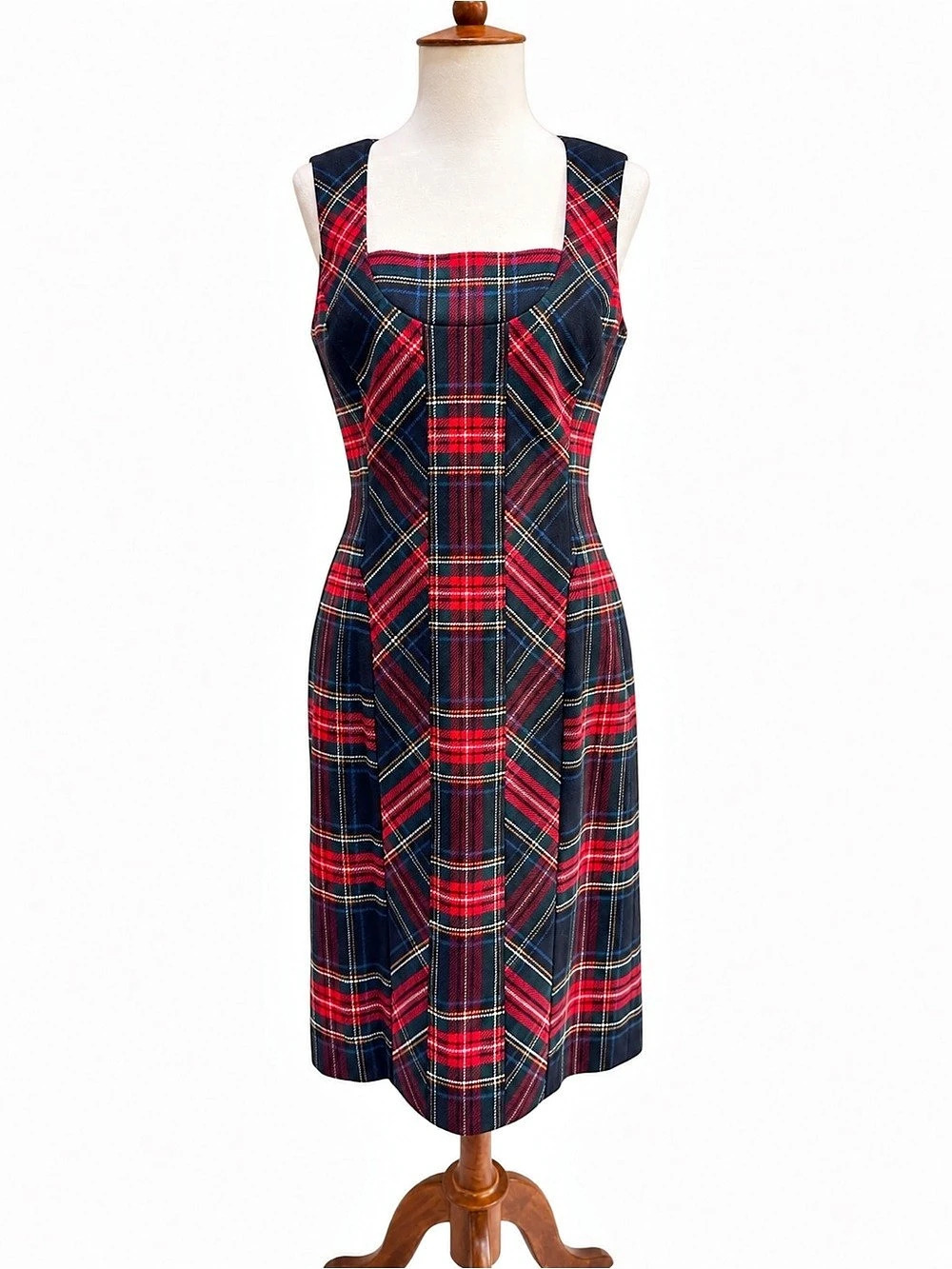 ETCETERA Plaid Midi Dress in Blue & Red Size 6 Wool blend holiday